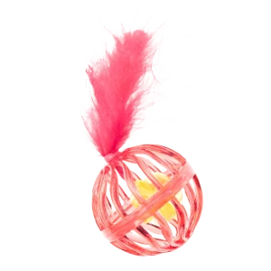 Plastic Lattice Ball Cat Toy with A Feather Attachment